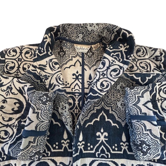 VTG Flashback Women's Med Geometric Tapestry Blazer Jacket Blue Button Front